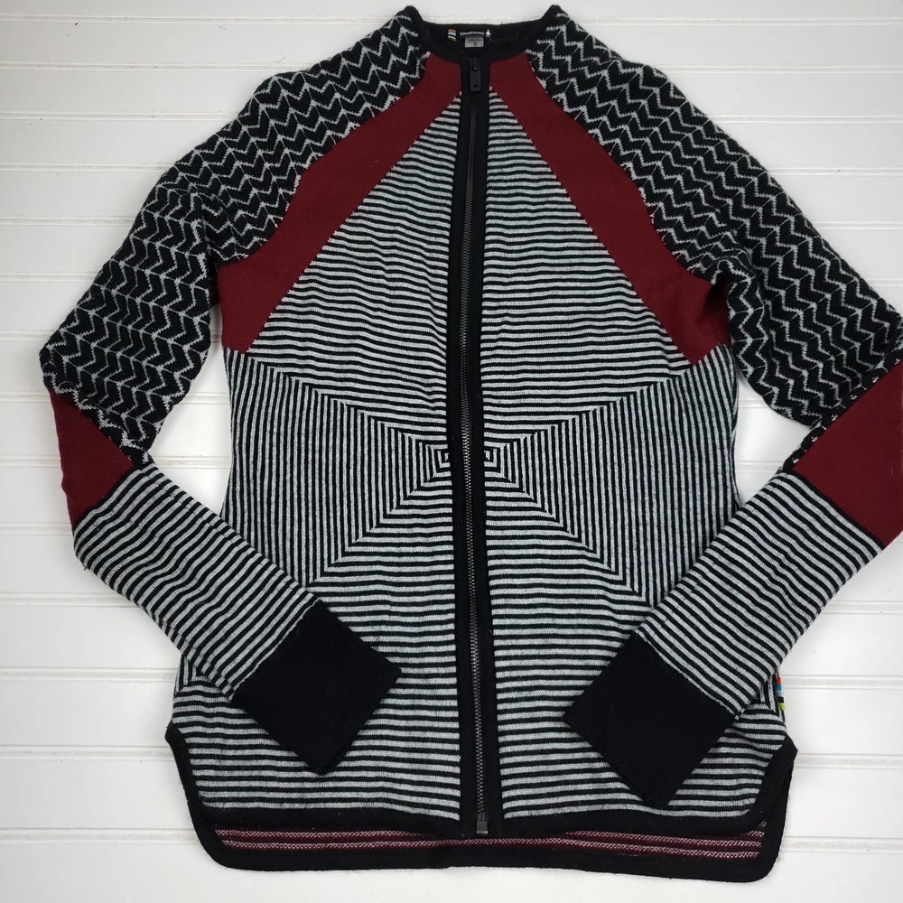 Smartwool Dacono Merino Small Full Zip Stripe Black Long Sleeve Sweater Black